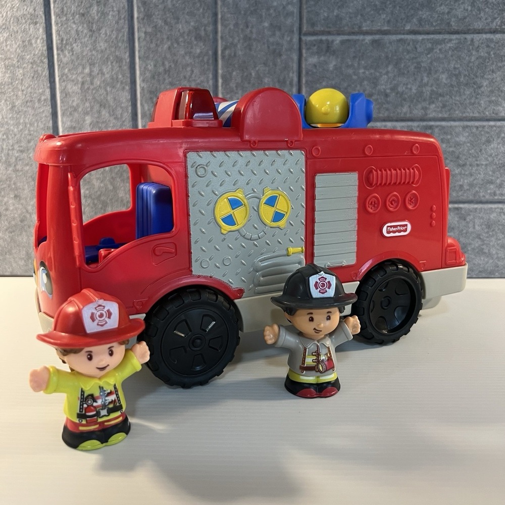 Fisher Price Little People Musical Red Fire Truck Lights & Sound 2 Firefighters